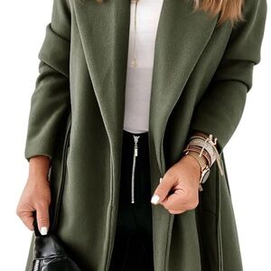 Olive Green Open Front Coat